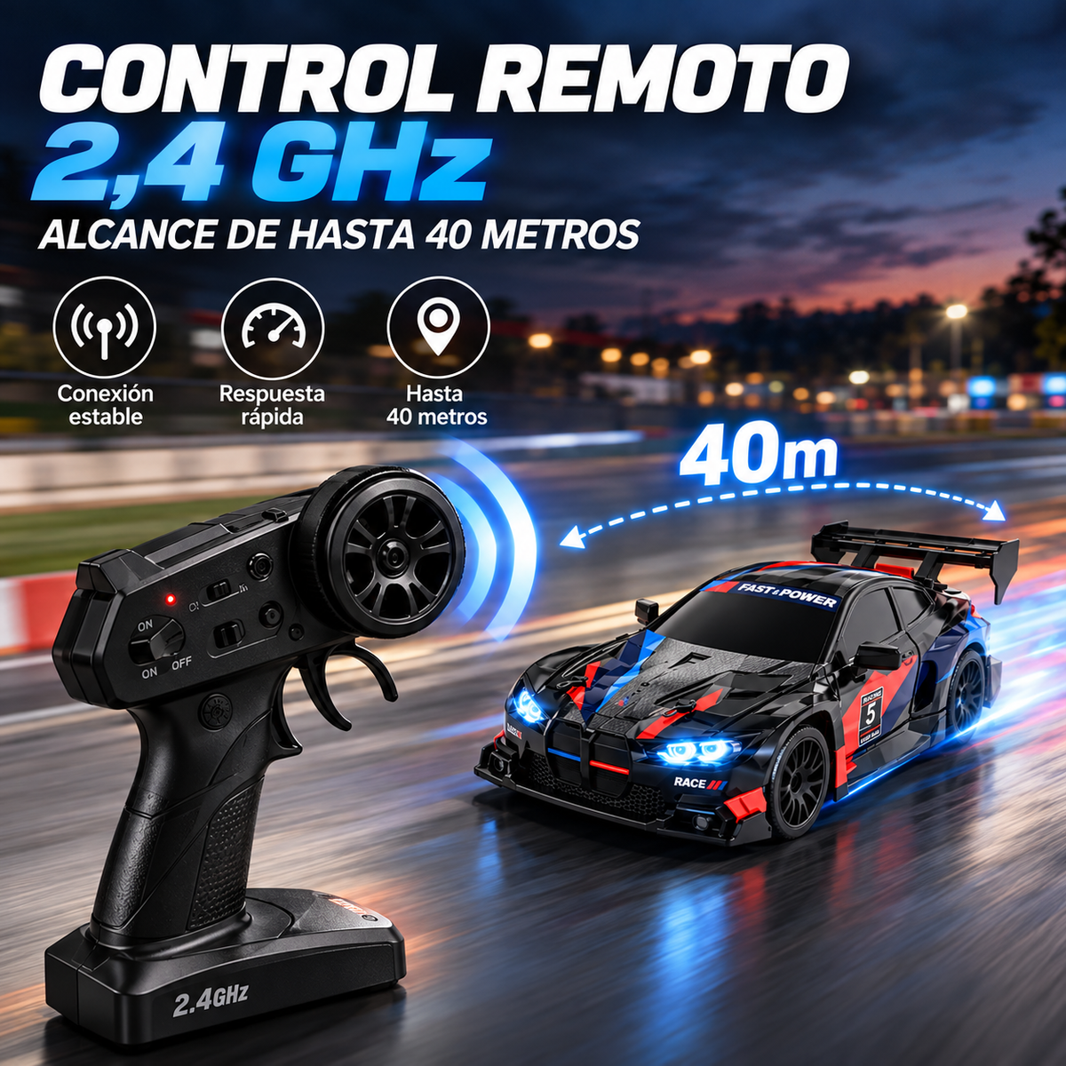 Coche RC 4x4 de Carreras con Luces LED