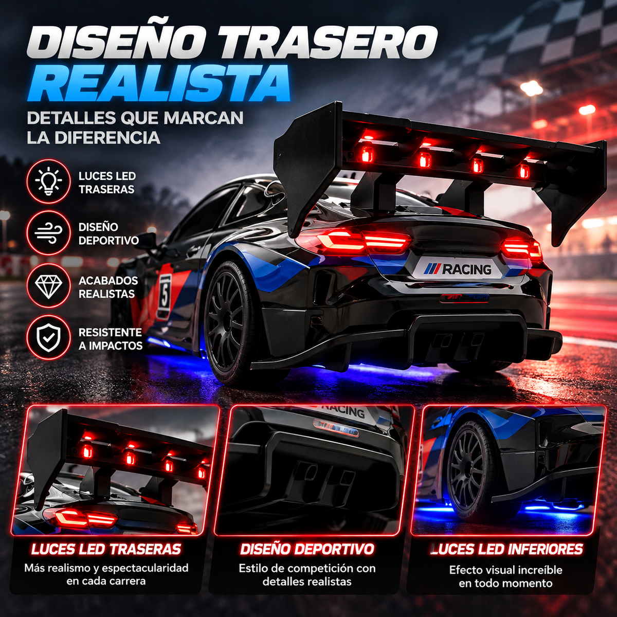 Coche RC 4x4 de Carreras con Luces LED