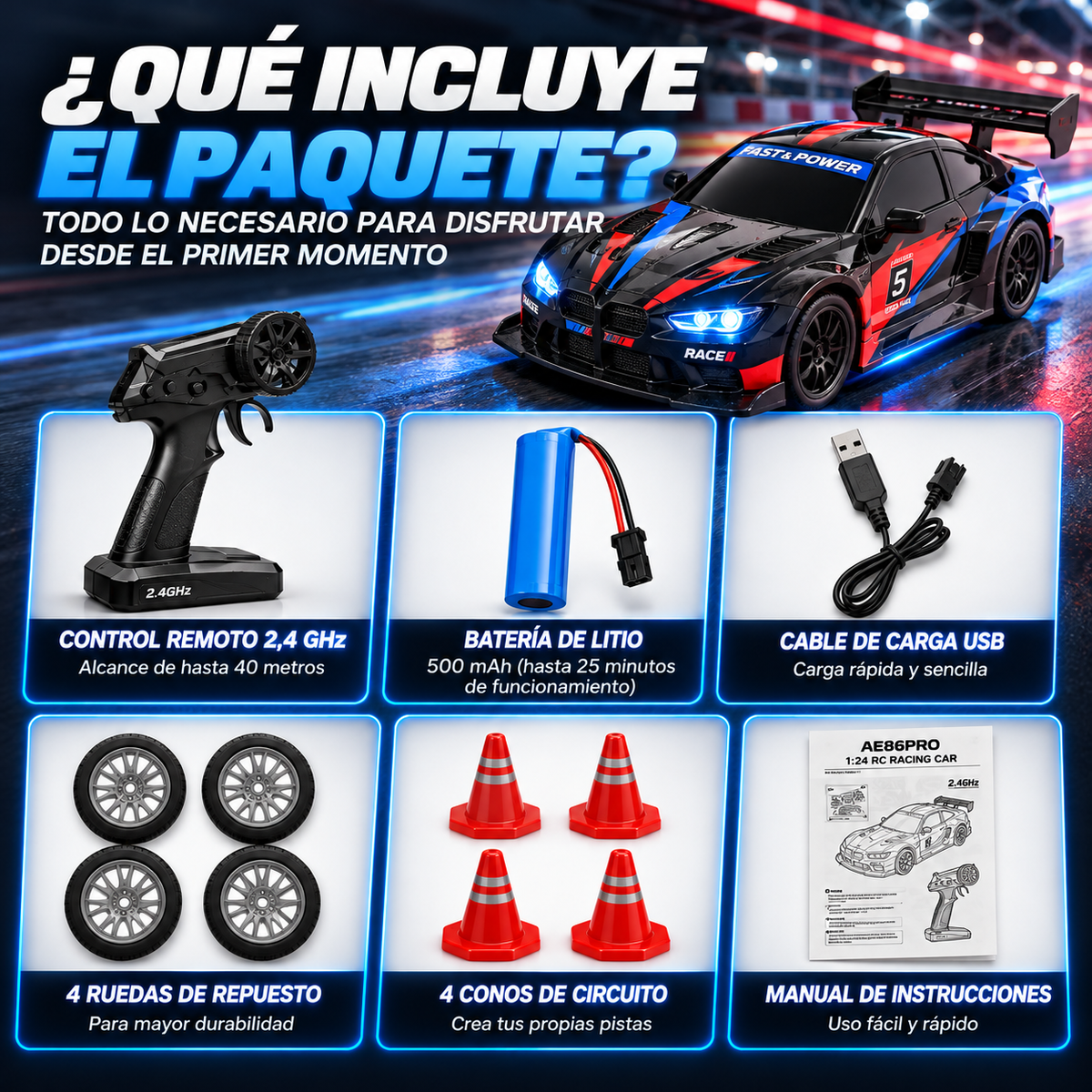 Coche RC 4x4 de Carreras con Luces LED